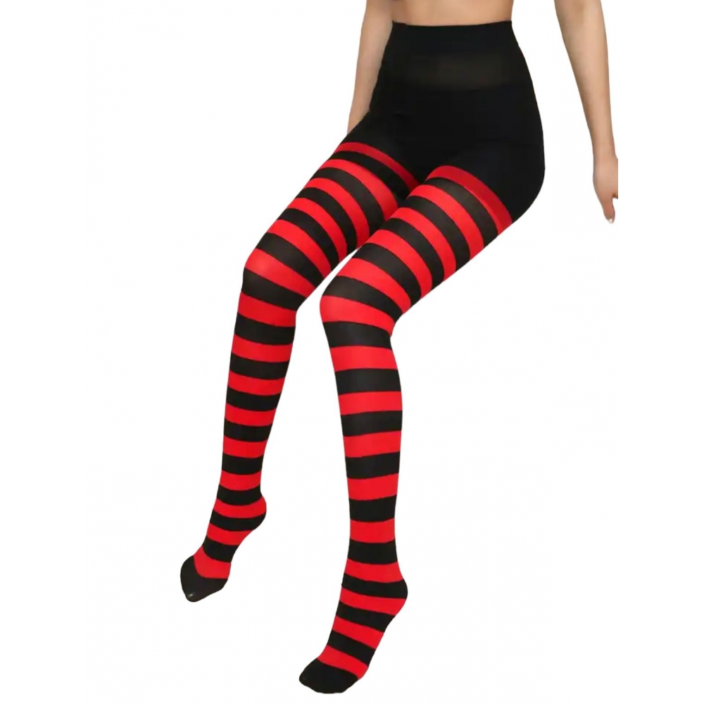 Meia calça Mavis Vermelha e Preta listrada Halloween